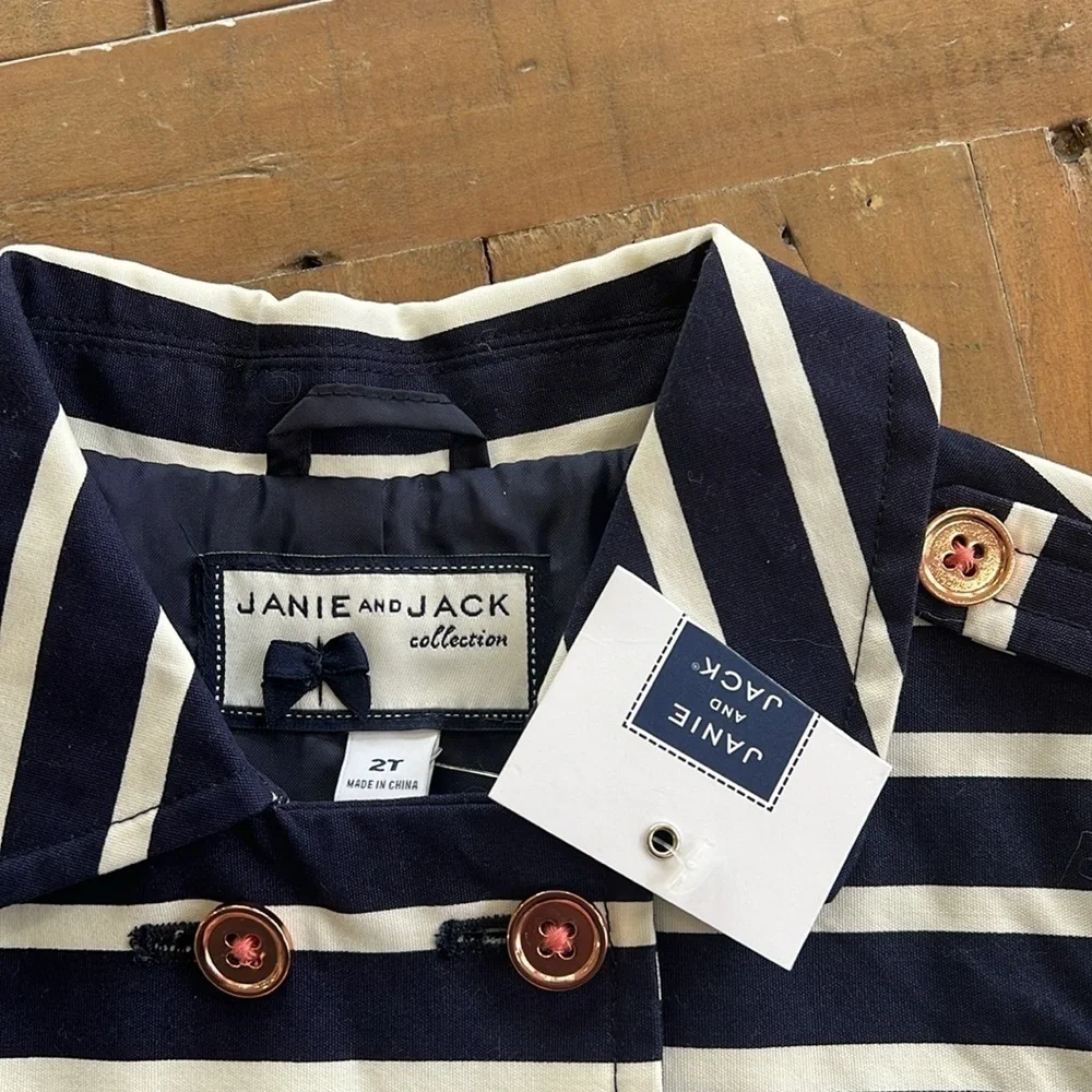 Janie and jack high tea navy striped jacket nwt